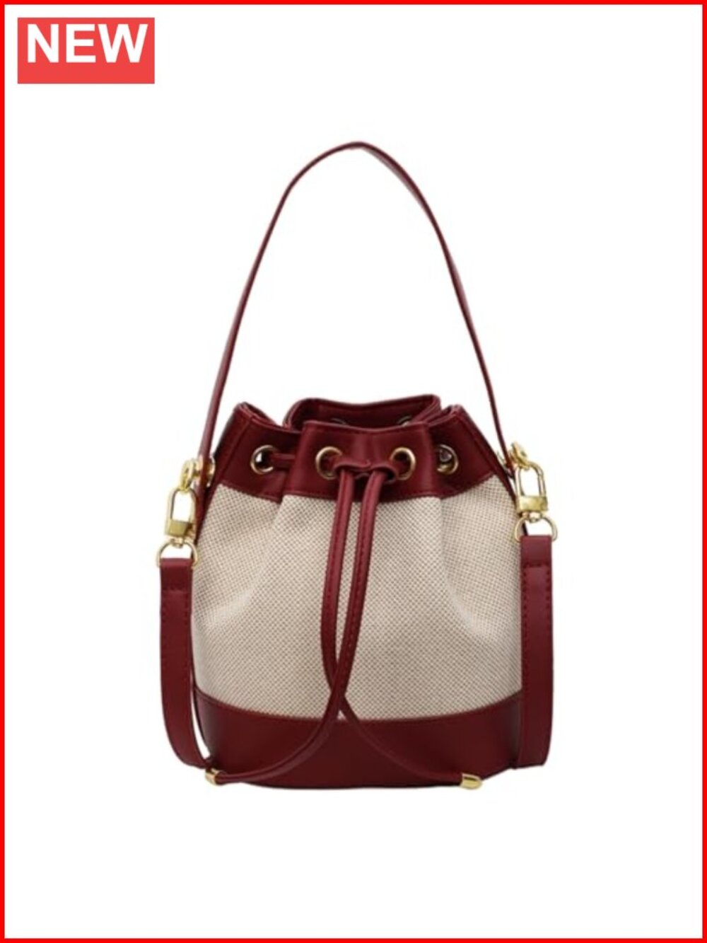 Small Crossbody Bucket Bag for Women Canvas Leather Drawstring Purse